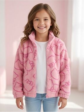 Hello Kitty Pink Fleece Jacket Girls Size 7/8 Medium